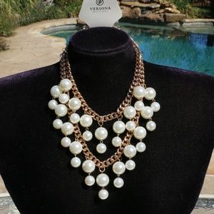 New! Boho Pearl Statement Necklace Multi Strand